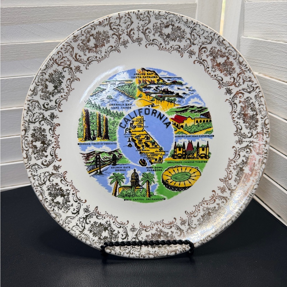 Vintage State of California Souvenir Decorative Plate with Scenic Landmarks